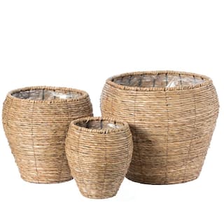 Vintiquewise Woven Cattail Leaf Round Flower Pot Planter Basket with Leak-Proof Plastic Lining (Set of 3) QI003832.3