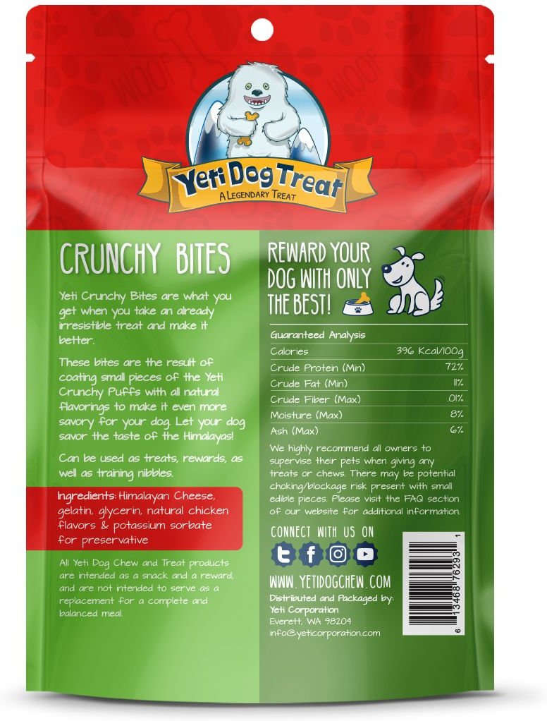 Yeti Dog Chew Pork Crunchy Bites Himalayan Yak Cheese Dog Treats， 4-oz bag