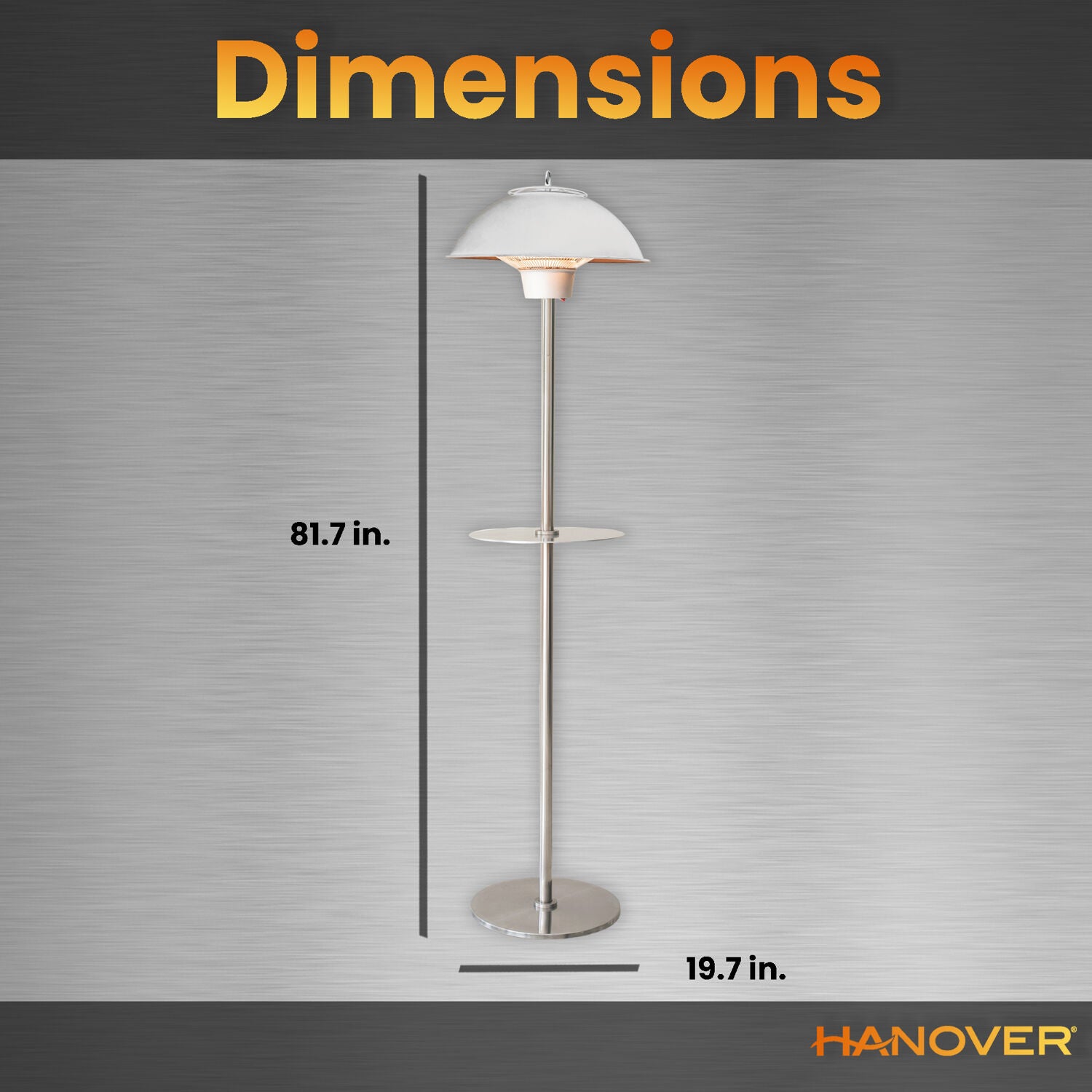 Hanover 6.8-Ft. 1500W Portable Electric Infrared Halogen Stand Lamp | 2 Heat Settings | Powerful Energy Efficient Outdoor Heating | Ideal for Garage， Workshop， Porch， Balcony up to 56 Sq. Ft. | Silver