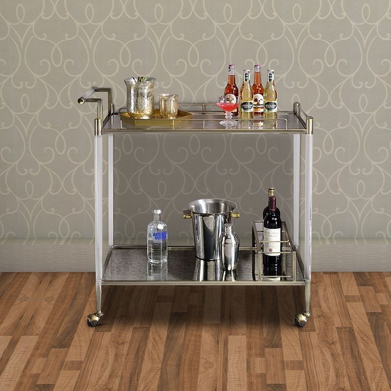 2 Tier Serving Cart with Acrylic and Metal Frame， Brass