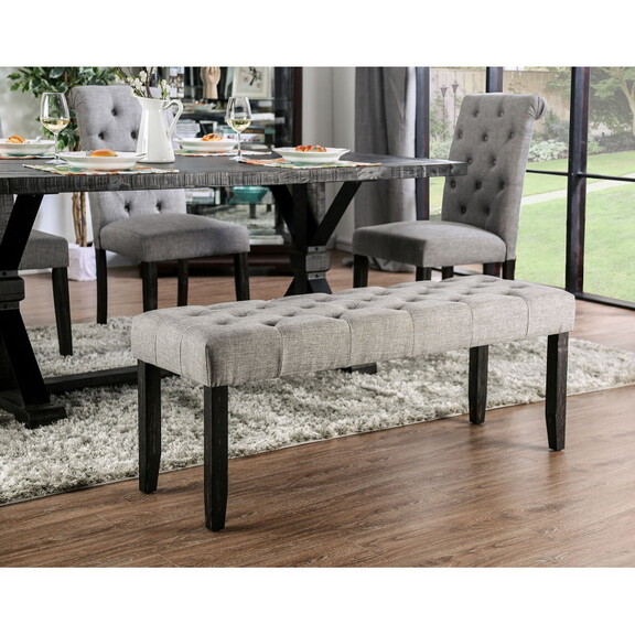 Classic Light Gray Color 1PC BENCH Button Tufted L...