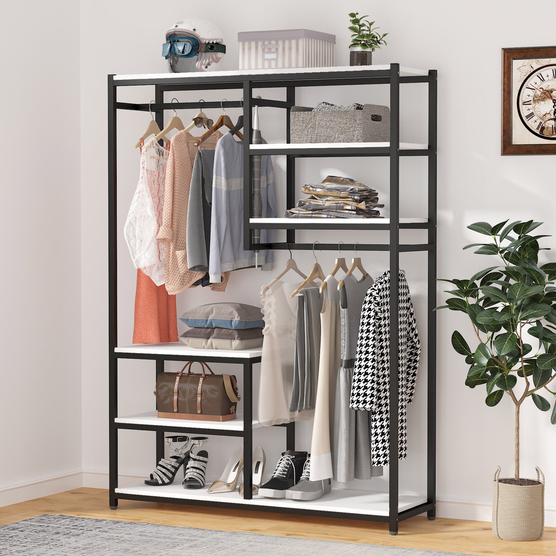 Freestanding Closet Organizer, Clothes Racks with 2 Hanging Rod