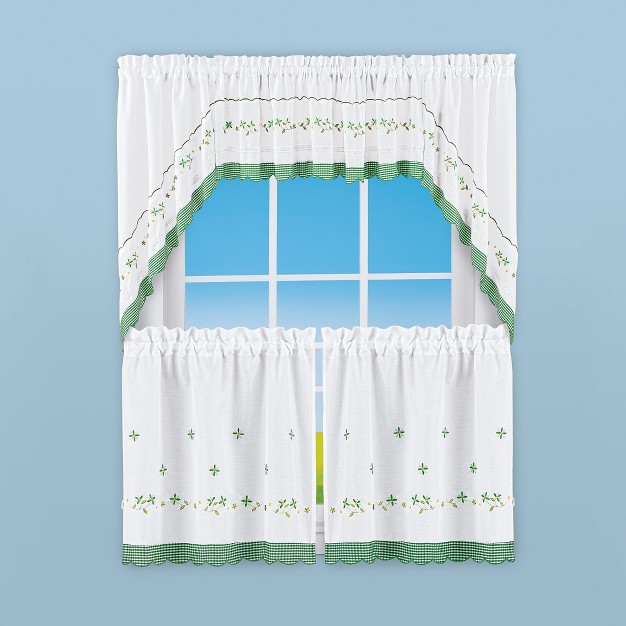 Collections Etc Embroidered Trim Rod Pocket Top Window Curtains