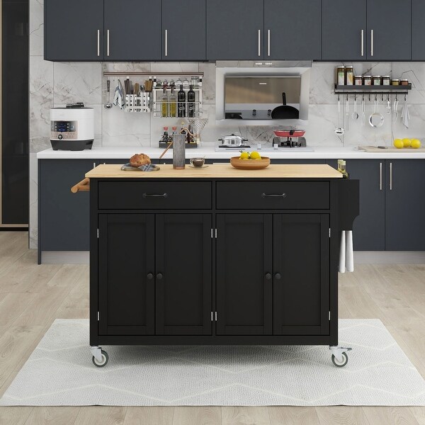 Kitchen Island Cart with Solid Wood Top and Locking Wheels