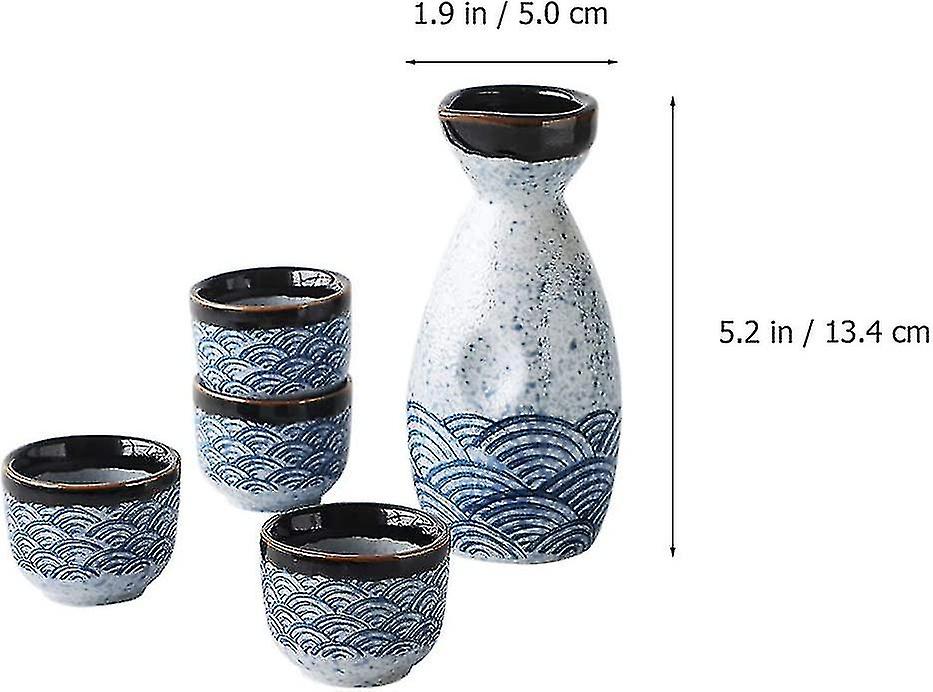 Japanese Sake Cup Set 4 Pcs 35ml Sake Cups+ 1 Pcs 180ml Sake Pot Set Ceramic Wine Glasses