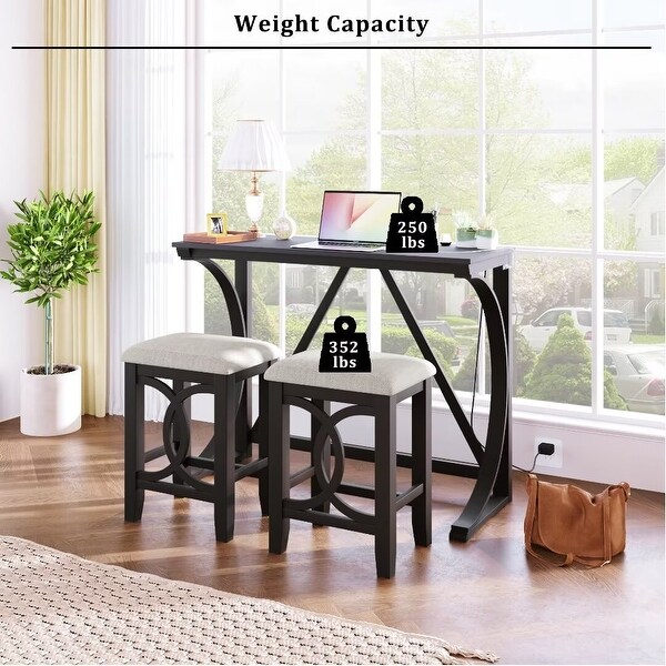 Counter Height Dining Table Set with USB Port and Upholstered Stools