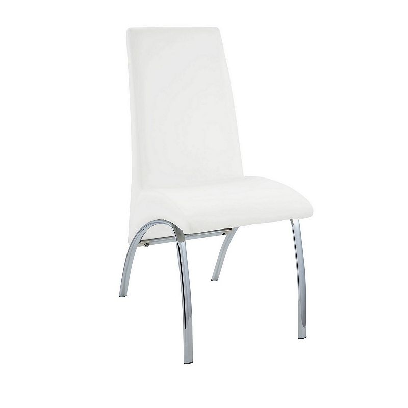 Polyurethane Upholstered Metal Side Chair， Set of Two， White and Silver