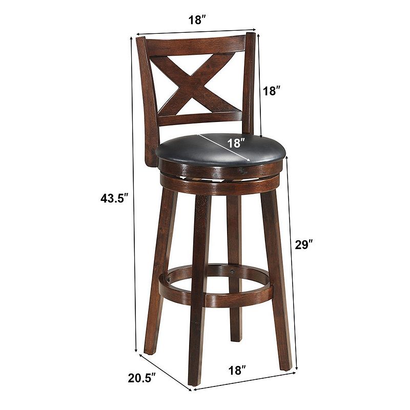 Swivel X-back Upholstered Counter Height Bar Stool with PVC Cushioned Seat - 29 Inches