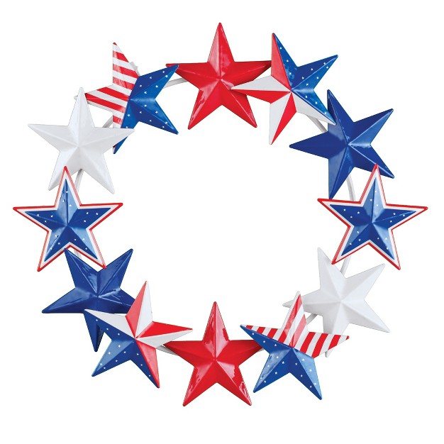 Collections Etc Metal Patriotic 3 dimensional Stars Hanging Wreath