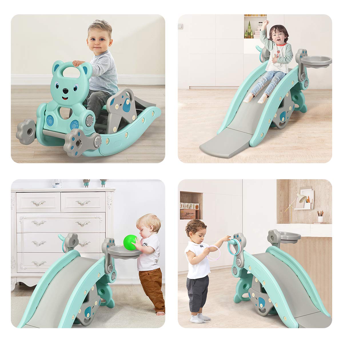 Costzon 4 in 1 Toddler Slide Rocking Toy, Kids Rocking Horse Slide Toy