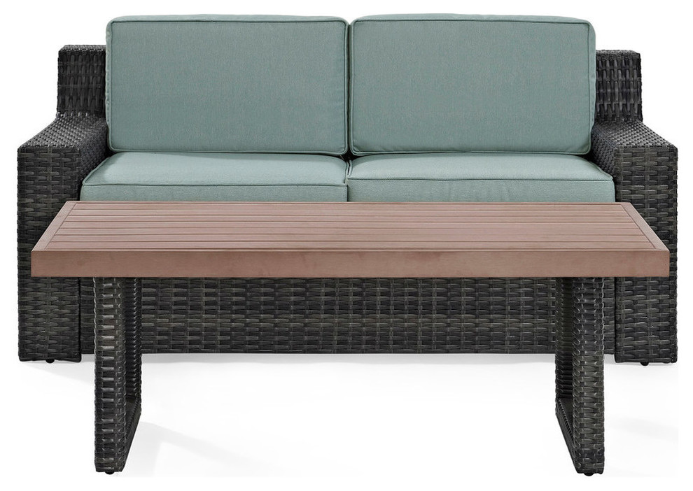 Beaufort 2Pc Outdoor Wicker Chat Set Mist/Brown   Loveseat  ampCoffee Table   Tropical   Outdoor Lounge Sets   by Crosley  Houzz