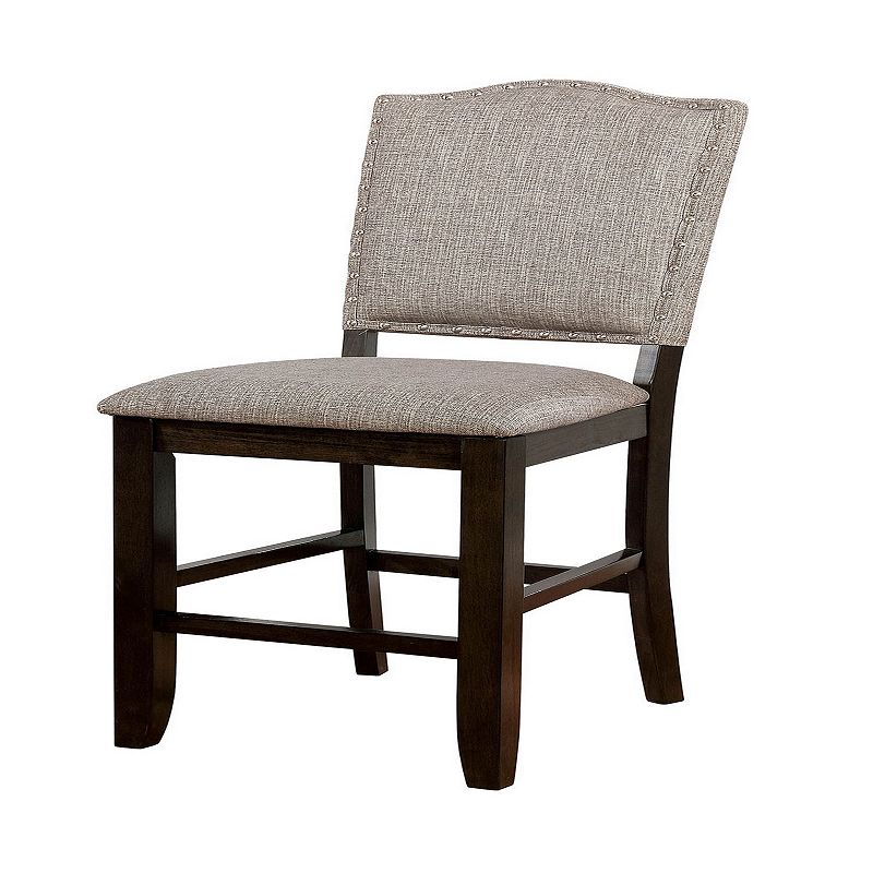 Fabric Upholstered Wooden Counter Height Chair with Camelback， Pack of Two， Gray and Brown