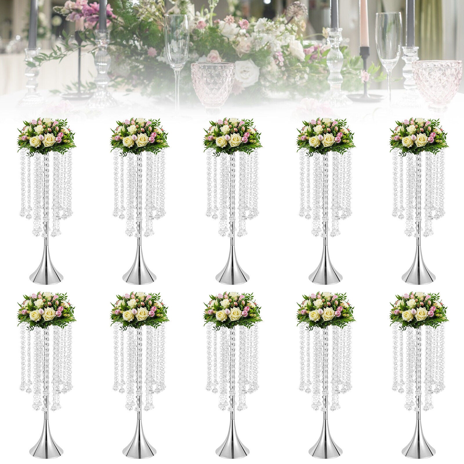 Miumaeov 10Pcs Wedding Centerpieces for Tables 55cm/21.6inch Tall Vases Metal Centerpieces Table Decorations for Wedding Ceremony Party Birthday Anniversary Events