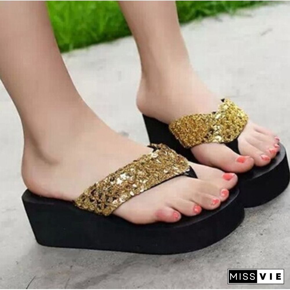 Women Summer Bling Strap Flip Flops Beach Slippers Shoes Mules Platforms Sandals