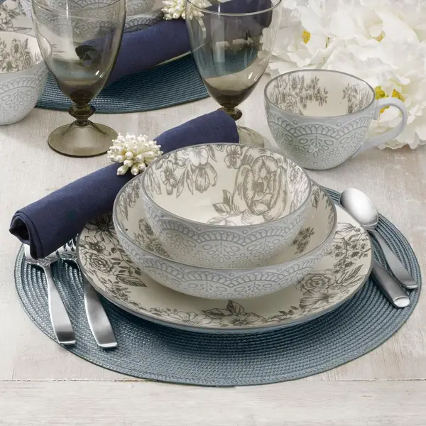 Pfaltzgraff 16-Piece Gabriela Gray Dinnerware Set