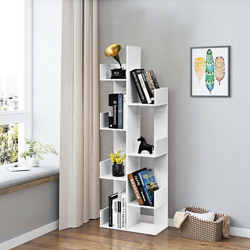 8-Tier Bookshelf Bookcase with 8 Open Compartments Space-Saving Storage Rack