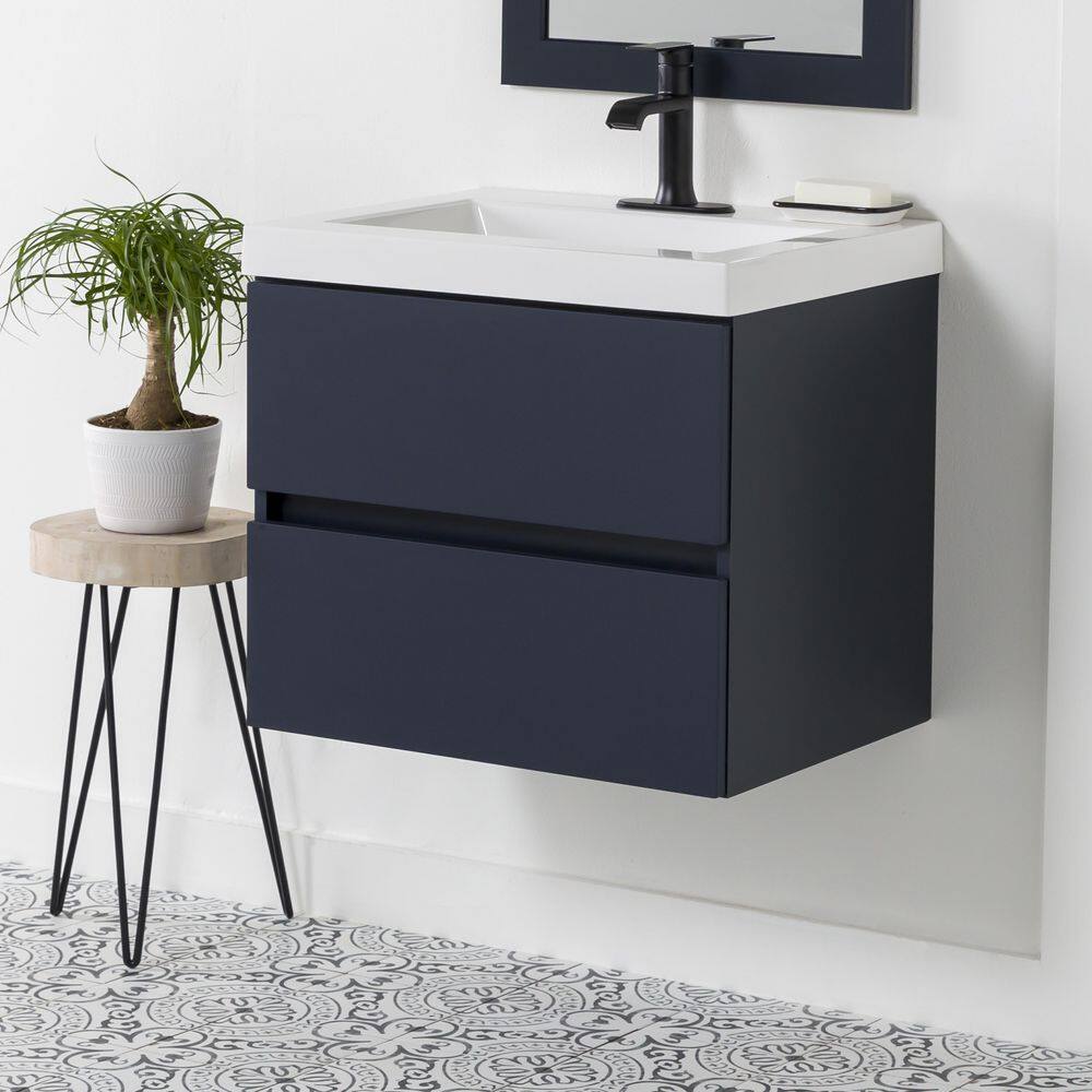 Domani Rawlins 24.5 in. W x 18.75 in. D Floating Bath Vanity in Deep Blue with Cultured Marble Vanity Top in White B24X20289