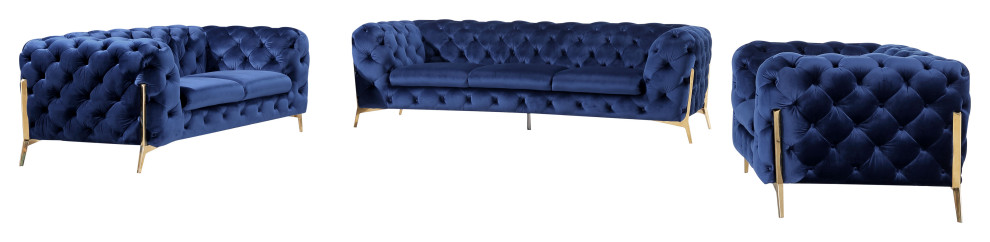 Divani Casa Quincey Transitional Blue Velvet Sofa Set   Midcentury   Living Room Furniture Sets   by Vig Furniture Inc.  Houzz