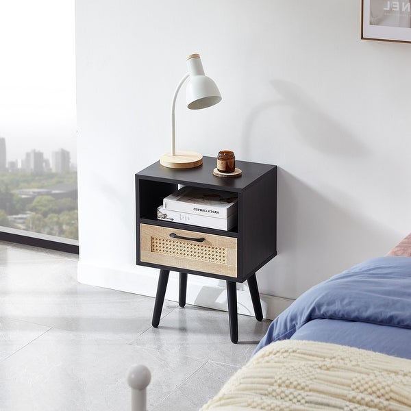 Rectangle MDF Rattan Nightstand End Side Table - 15.75*11.81