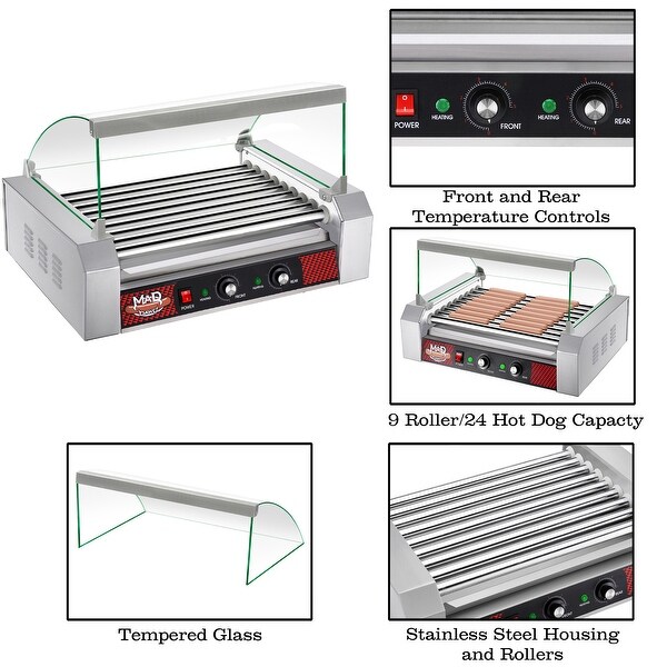 9 Roller Hot Dog Machine with Tempered Glass Cover by Great Northern Popcorn