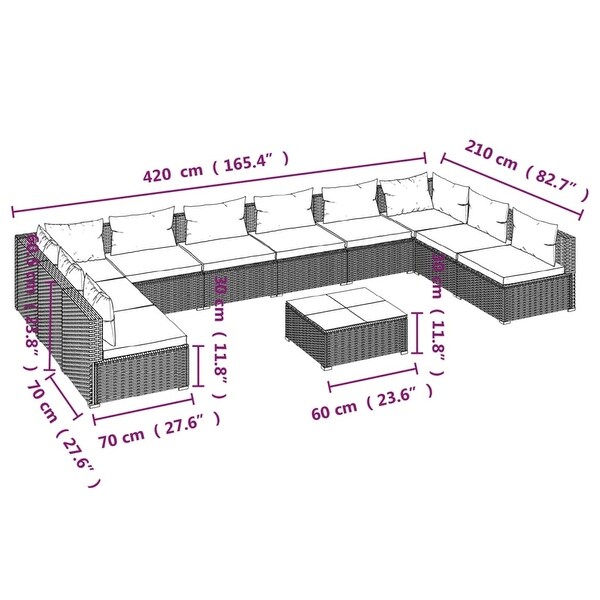 vidaXL Patio Lounge Set Outdoor Sectional Sofa Set Table Garden Poly Rattan