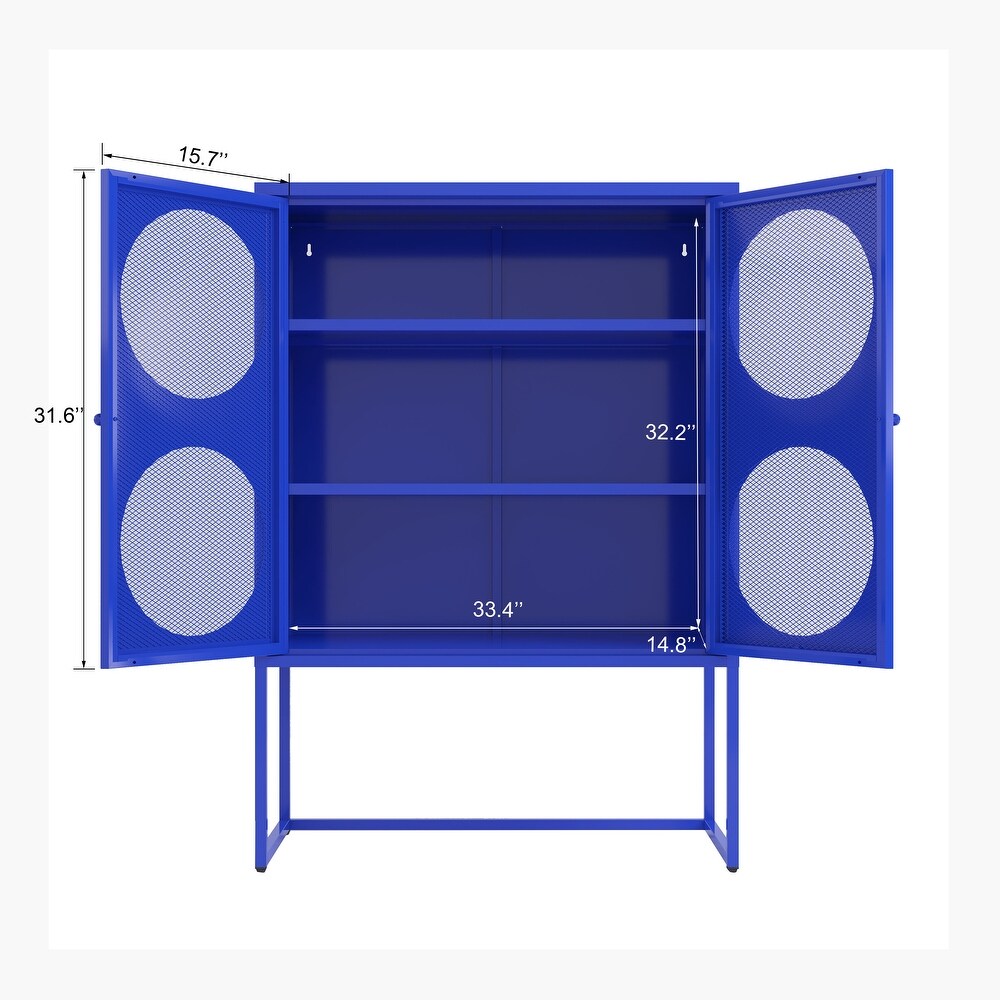 47.2 inches high Metal Storage Cabinet with 2 Circle Mesh Doors  Suitable for Office  Dining Room and Living Room