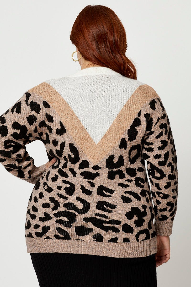 Print Knit Top Round Neck Long Sleeve