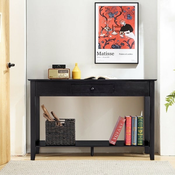 Console Sofa Side Accent Table with Drawer Shelf-Black - 48