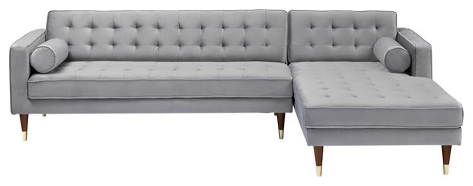 Armen Living Somerset Tufted Modern Velvet Right Sectional Sofa in Gray   Sectional Sofas   by Homesquare  Houzz