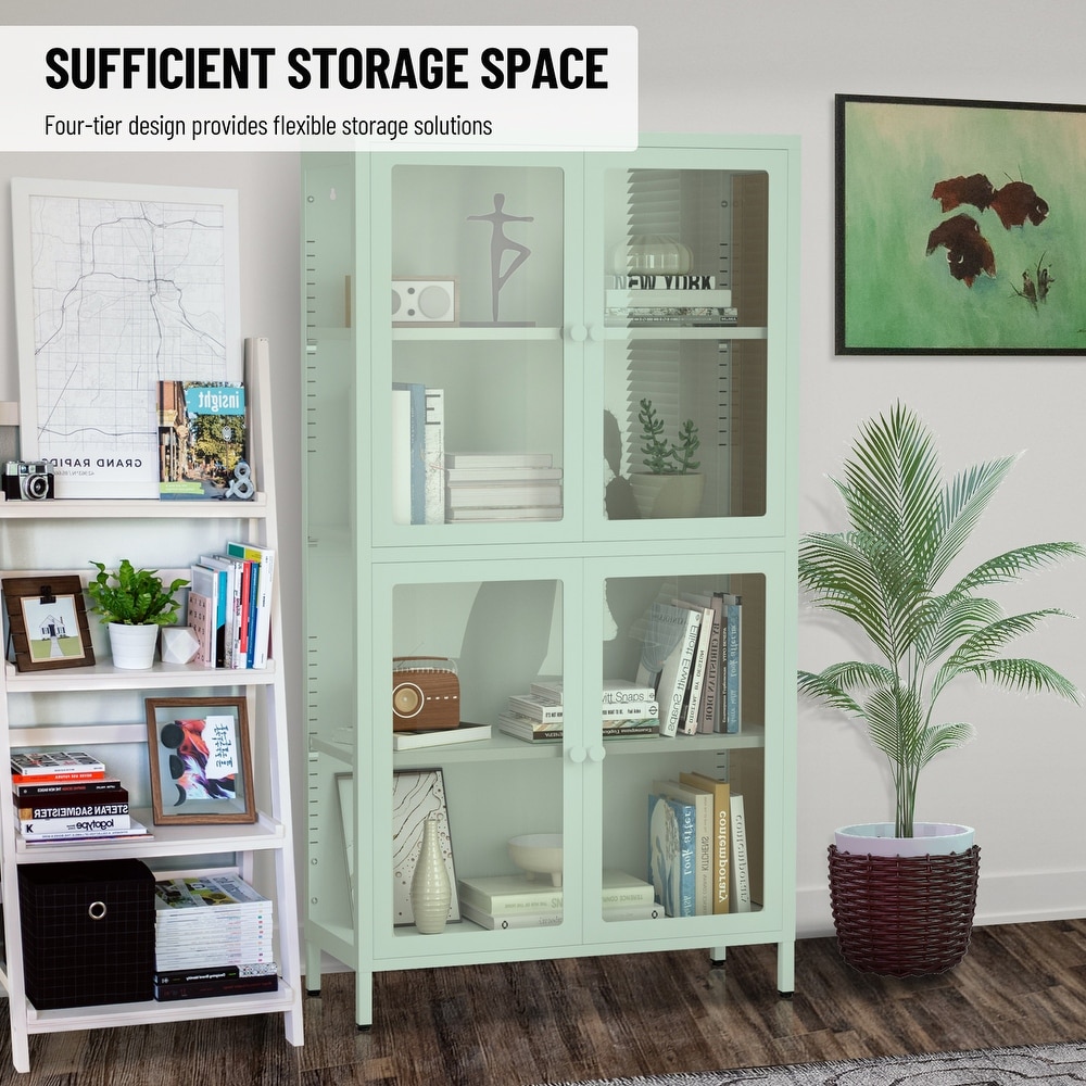 Glass Door Storage Cabinet with Adjustable Shelves