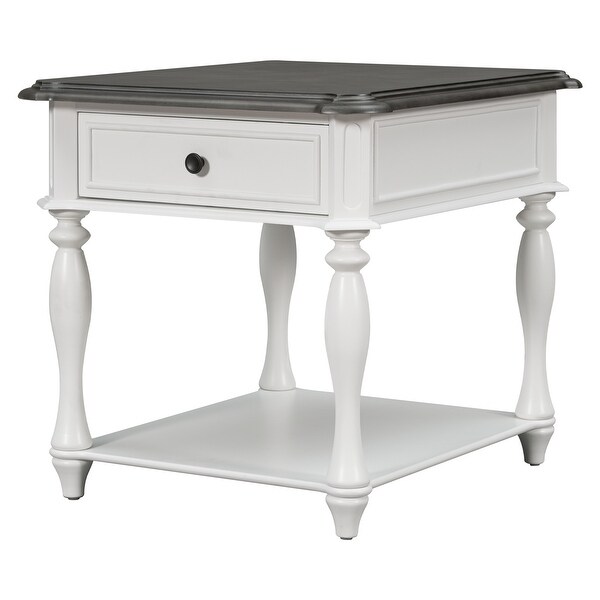 Classical End Table with Open Styled Shelf Large Storage Space，Side Table Drawer with Metal Handles for Living Room