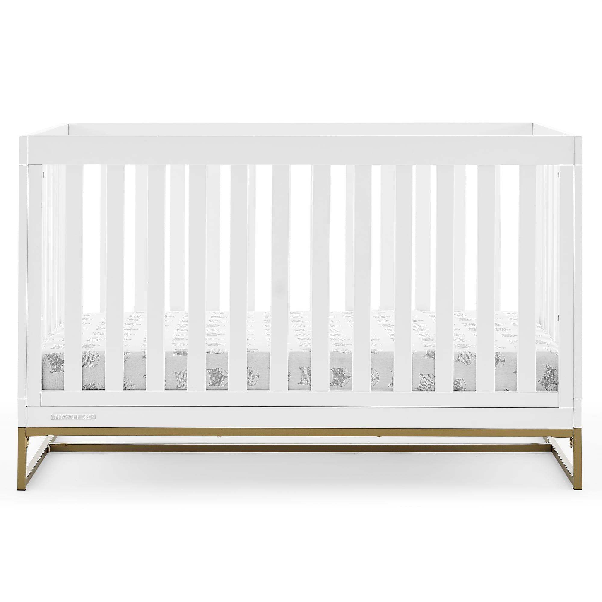 Delta Children Jade 4-in-1 Convertible Baby Crib - Greenguard Gold Certified, Bianca White/Bronze