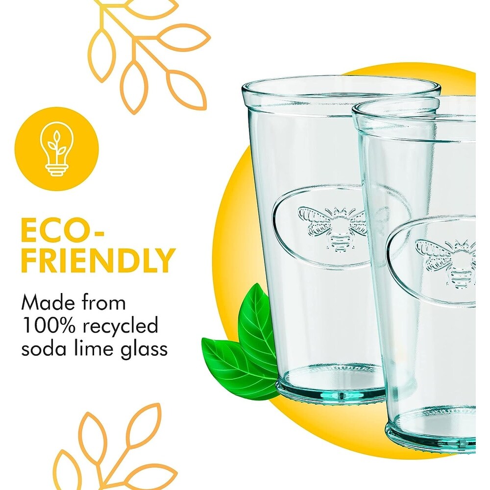 Amici Home Bee Relief Hiball Drinking Glasses Set of 6   16 Ounces