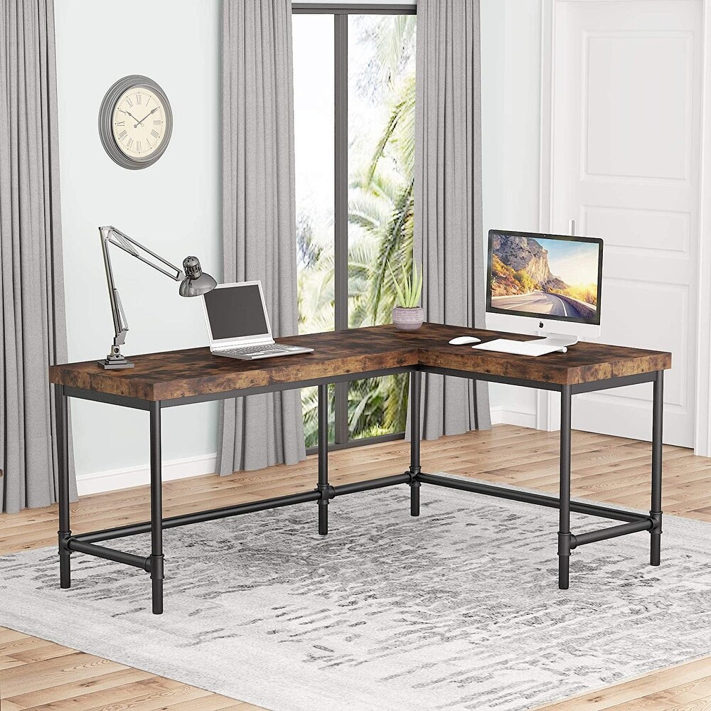 Tribesigns L Shaped Desk  67 inch Industrial Corner Computer Office Desk