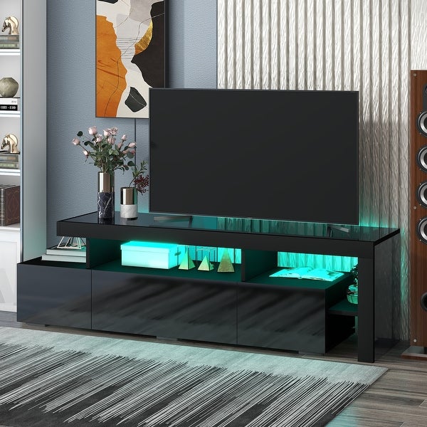 Nestfair Modern Style 16-colored LED Lights TV Cabinet Entertainment Center with DVD Shelf