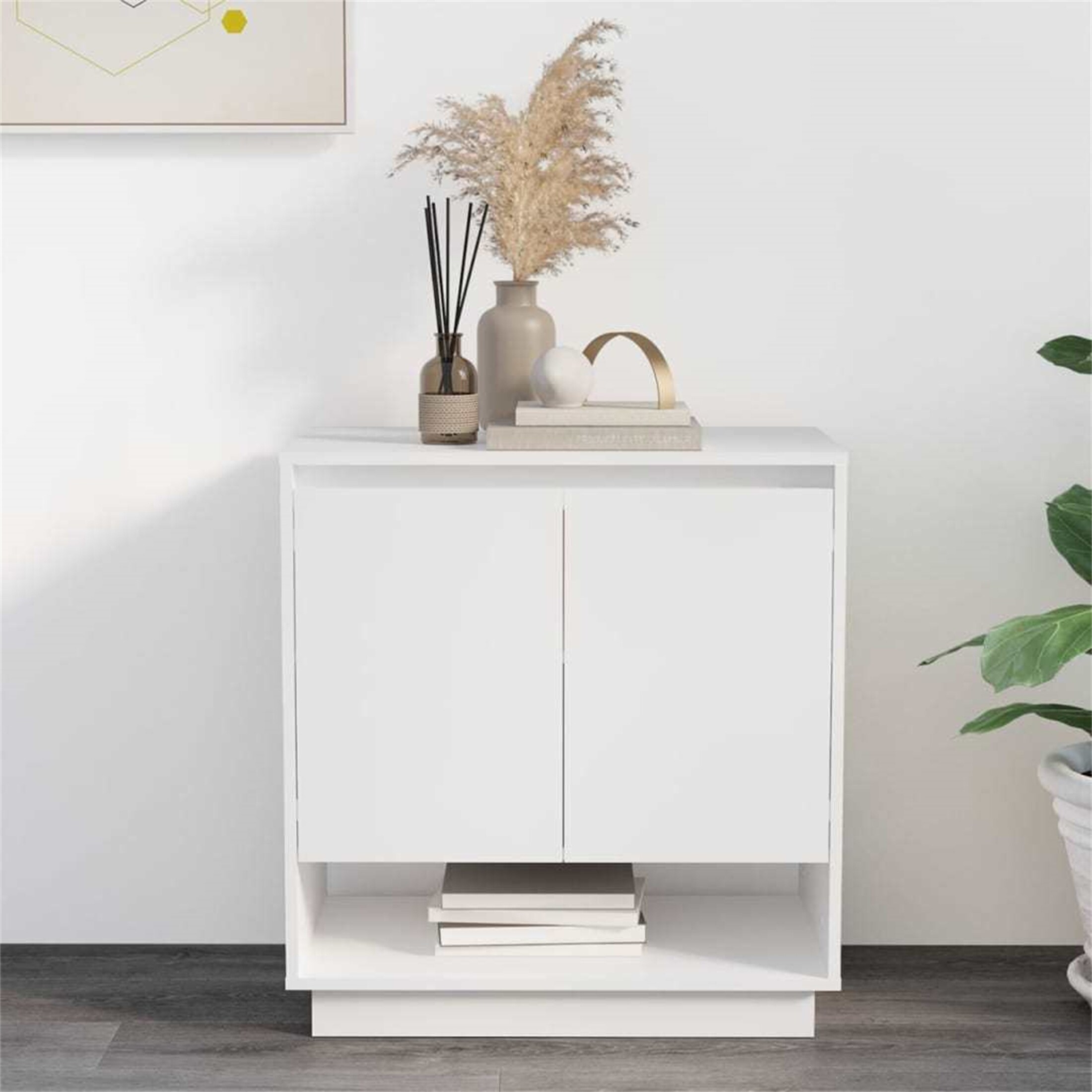 White Sideboard with Door and Shelves Engineered Wood