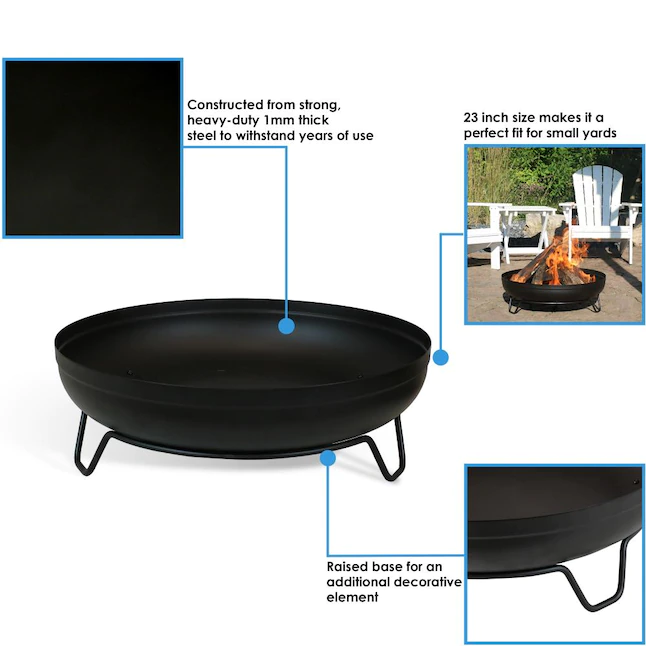 Sunnydaze Decor RCM-542 23.5-in W Black Steel Wood-Burning Fire Pit