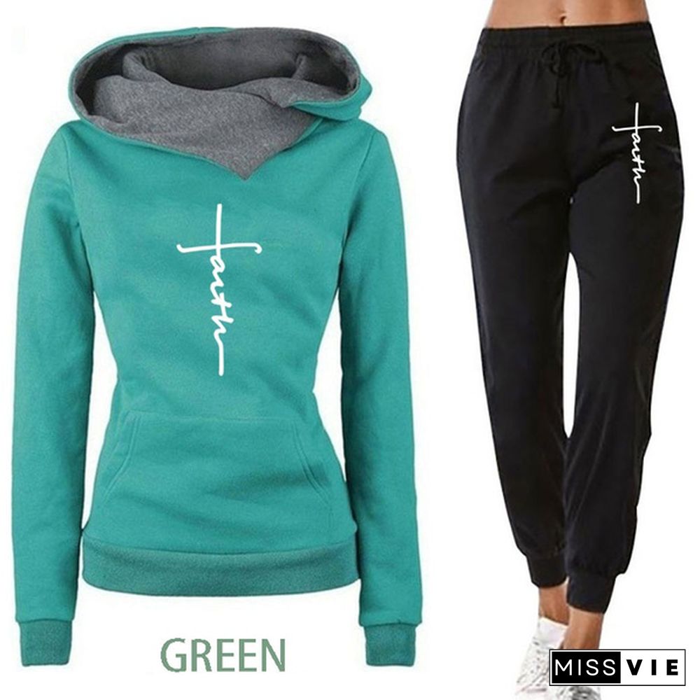 Casual Two Piece Outfits Pullovers Hoodies And Elastic Waist Jogger Pants Spring Autumn Tracksuit Women Suit Female Sets