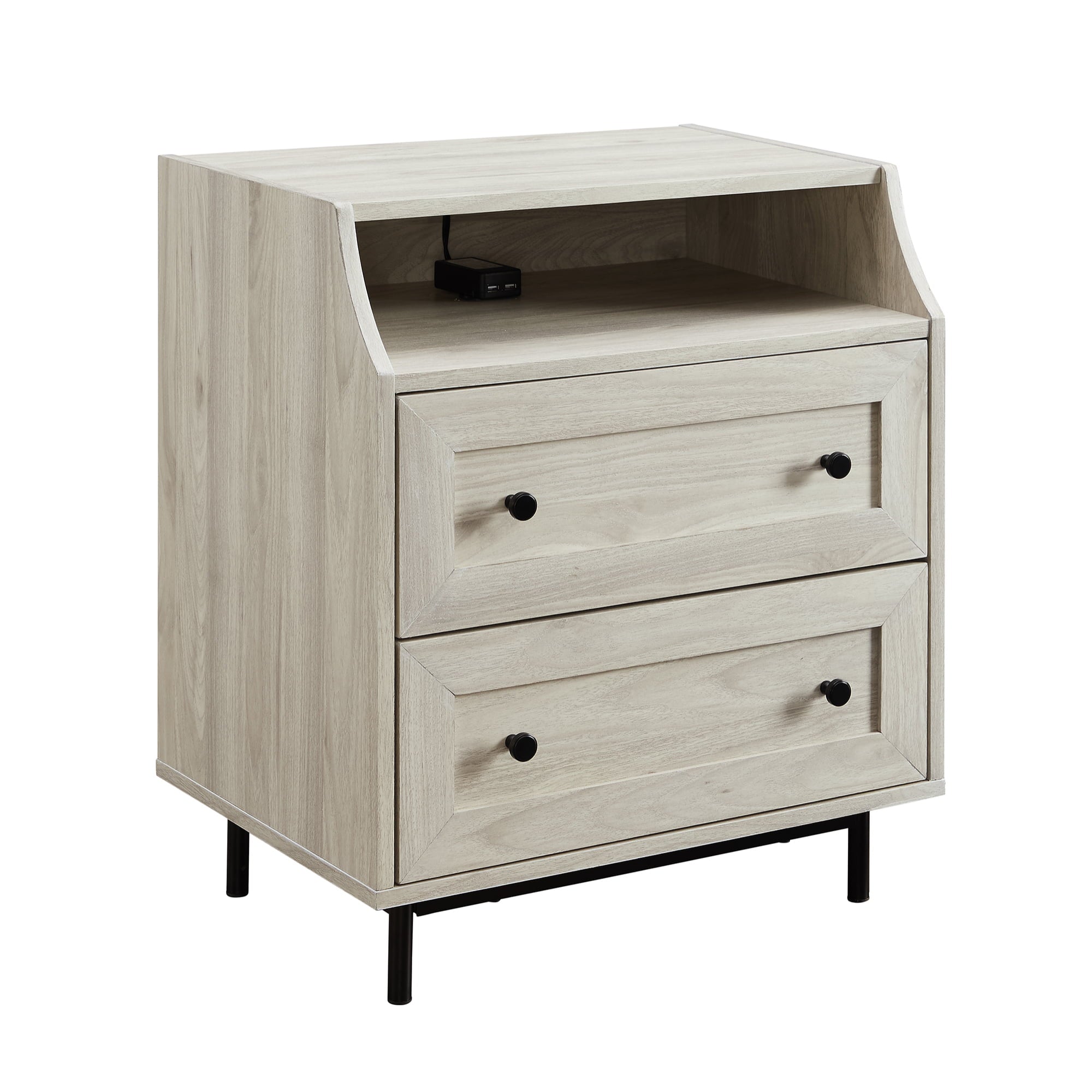 Manor Park Modern 2 Drawer Nightstand with USB Port, Birch