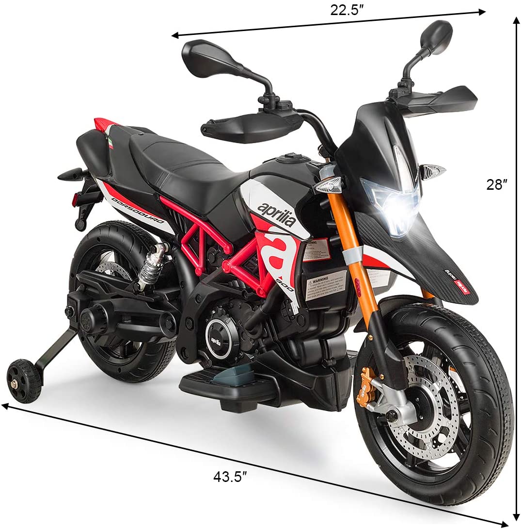 Costzon 12V Kids Motorcycle, Licensed Aprilia Electric Motorcycle Ride On Toy w/ Training Wheels