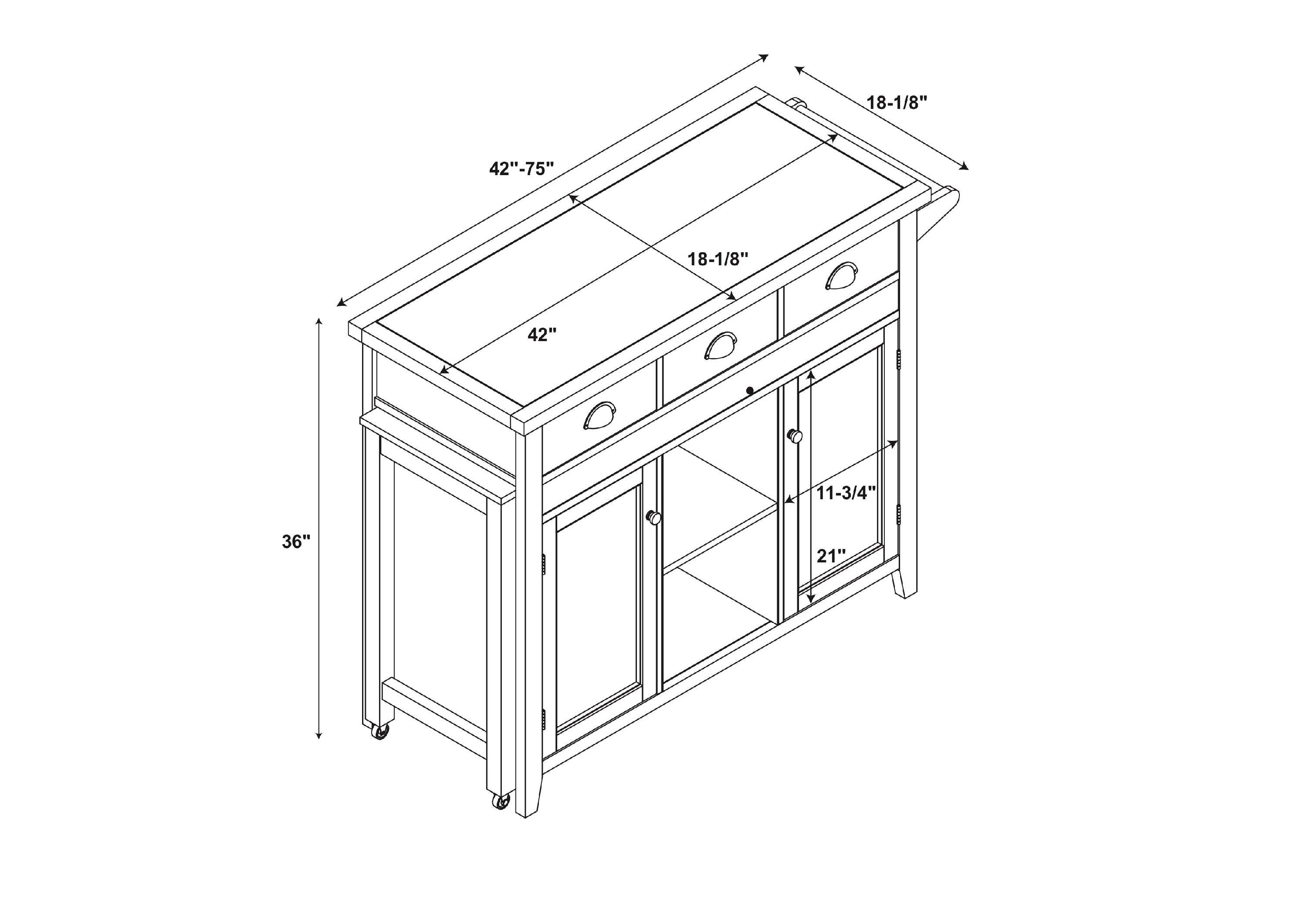 Linon Statum 3-Drawer Expandable Kitchen Cart with Open Shelves， White Finish