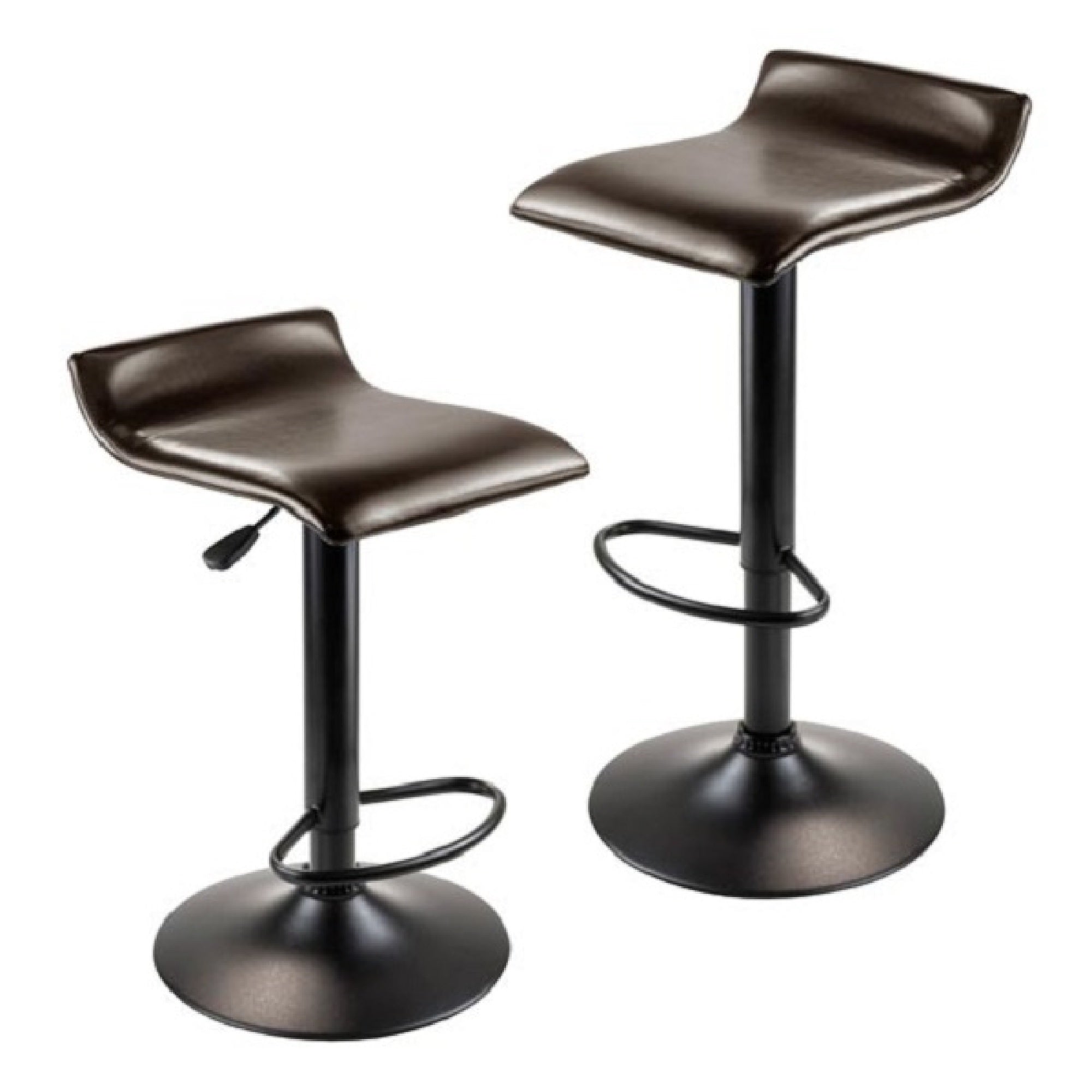 Set of 2 Espresso Brown and Black Leather Air – Lift Swivel Stool with footrest， 33.75”