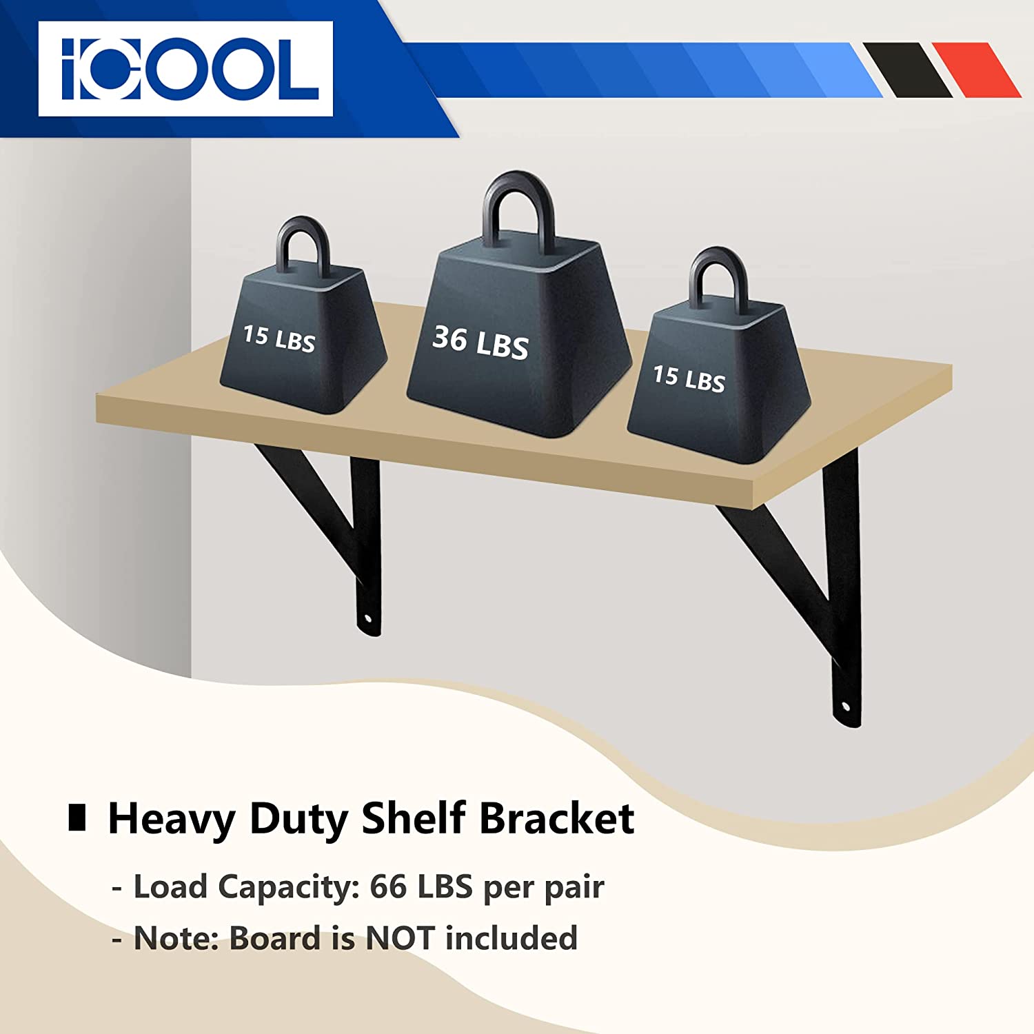 ICOOL Shelf Bracket Heavy Duty 8 Pack 16 inch Black Wall Floating Shelf Brackets for DIY Home Warehouse Garage Farm, Triangle Metal Shelf Supports with Screws