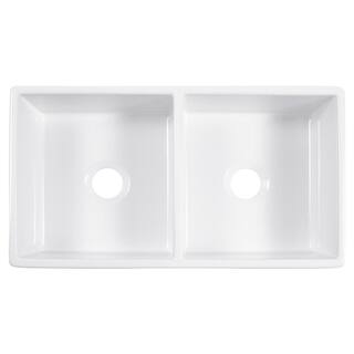 SINKOLOGY Turner 33 in. Farmhouse Double Bowl Crisp White Fireclay Kitchen Sink SK405-33FC