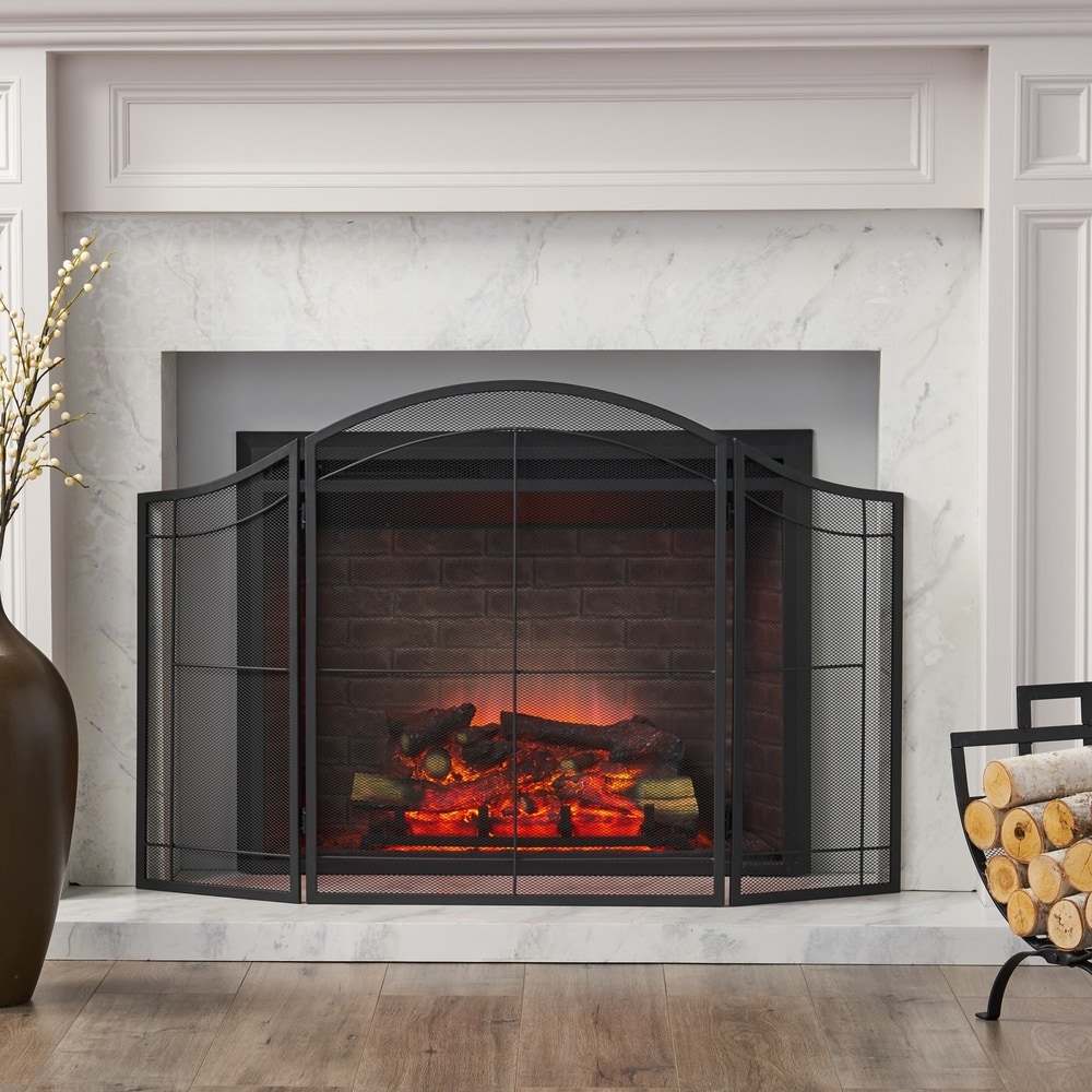 Belton Modern Iron Folding Fireplace Screen by Christopher Knight Home