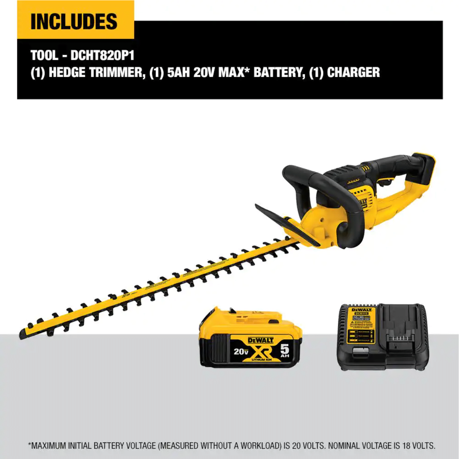 Dewalt 22 In. 20V Max Lithium-Ion Cordless Hedge Trimmer With Battery And Charger， DCHT820P1