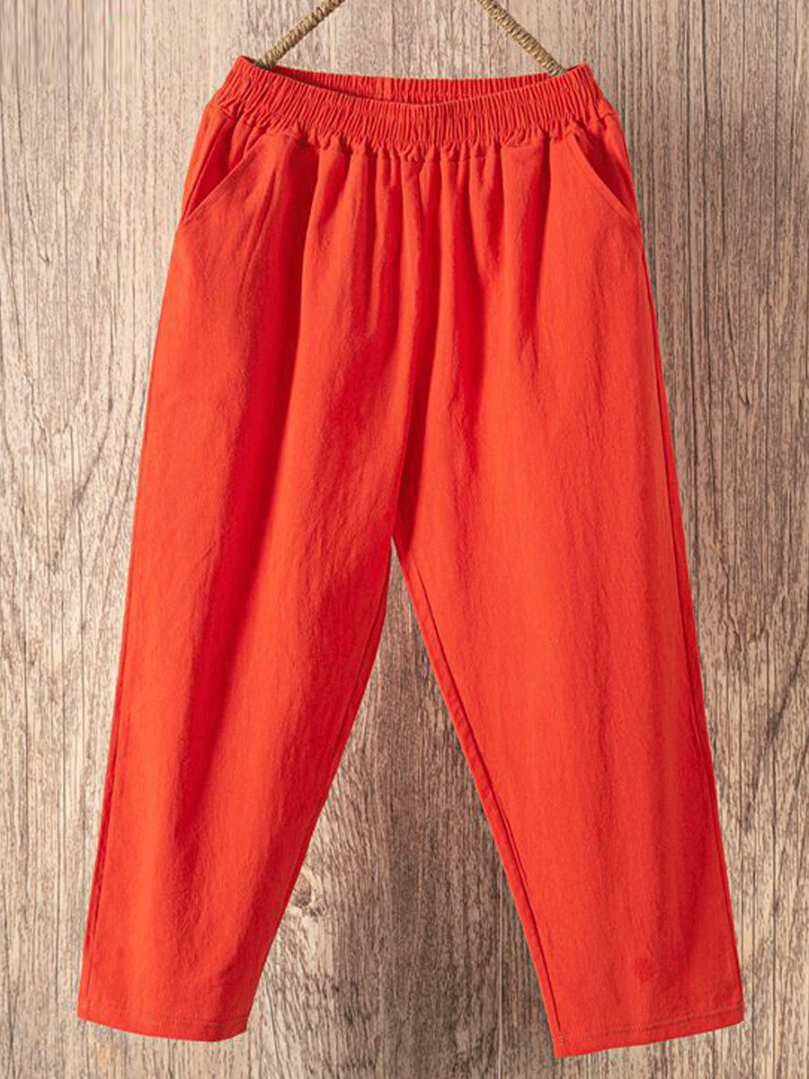 Cropped Cotton Harem Casual Pants