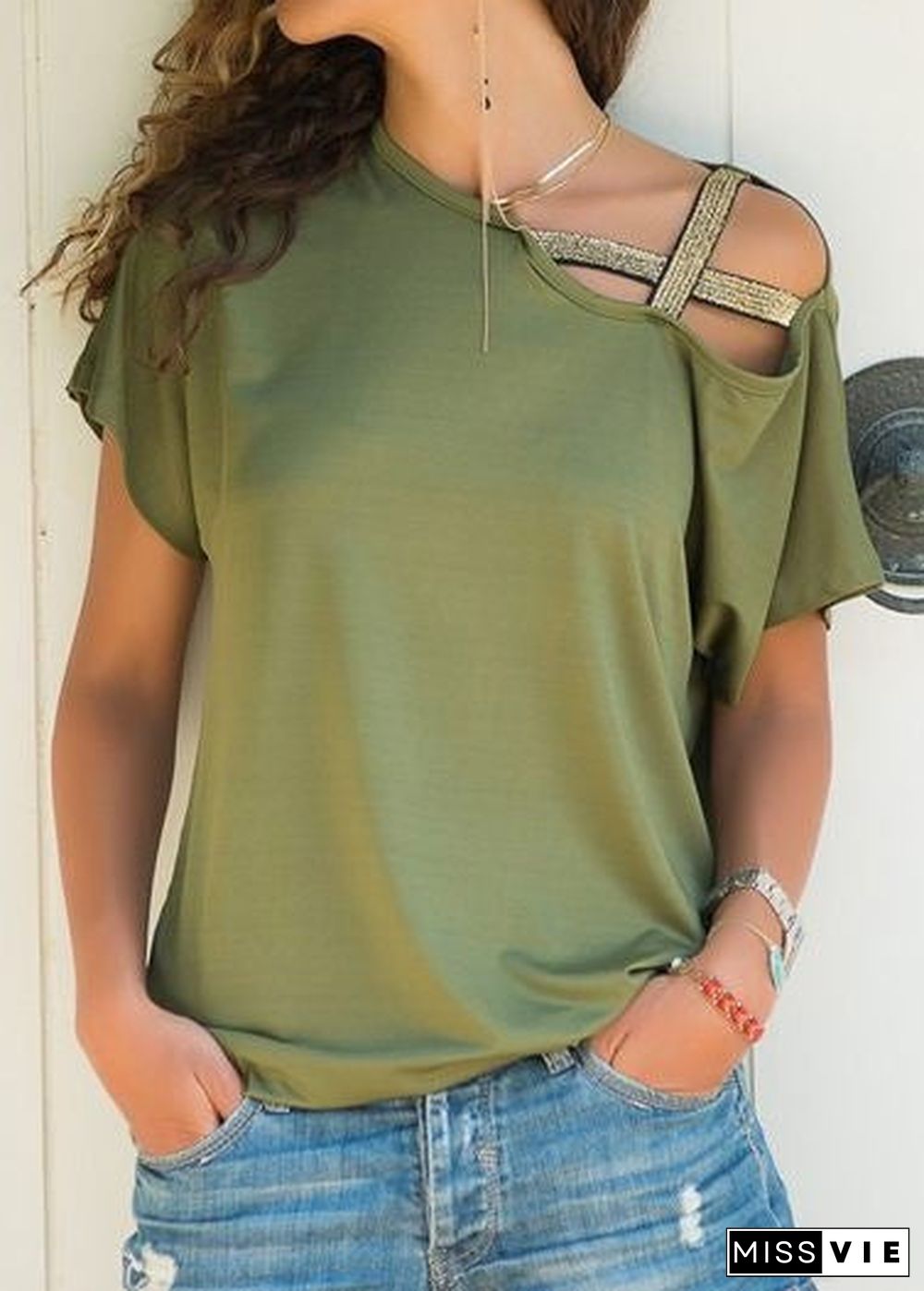 Women's Casual Cross Irregular Short-sleeved T-shirt Blouses