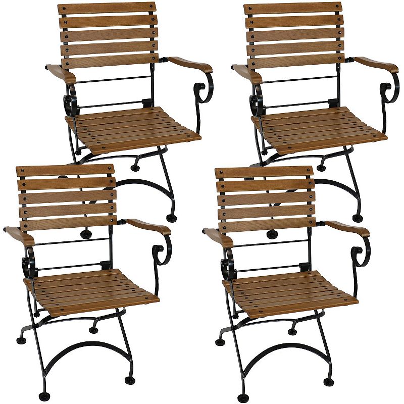 Sunnydaze Deluxe Chestnut Folding Bistro Dining Armchair - Set of 4