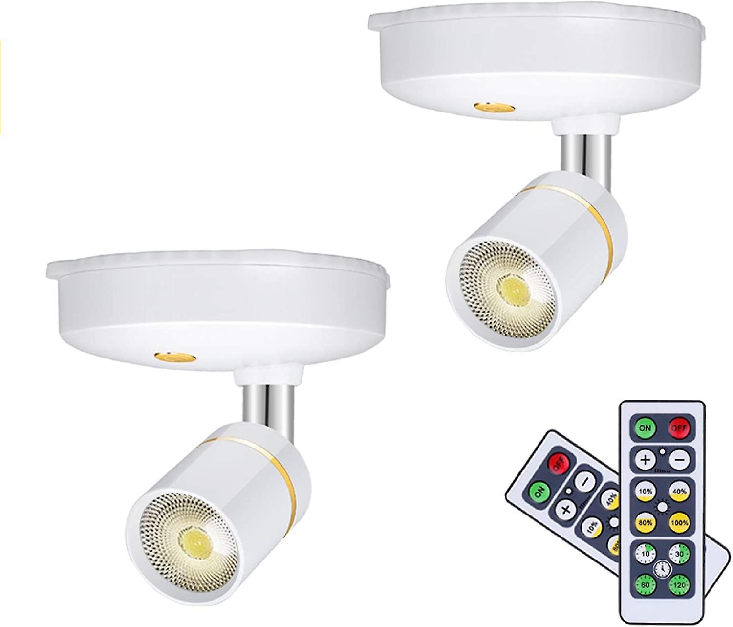 2 Pack Mini Wireless Battery Operated Spotlights Dimmable With Remote Control Stick Anywhere